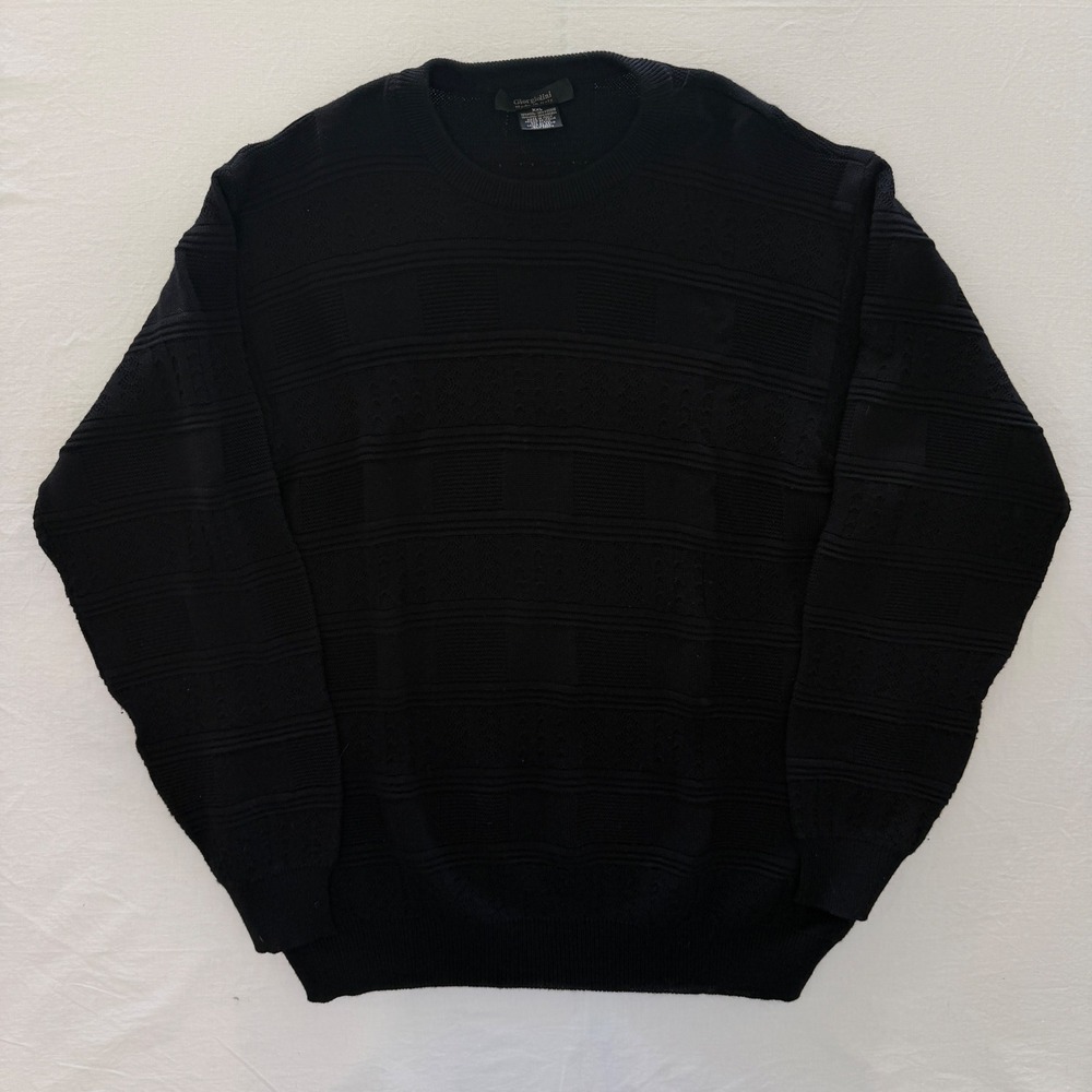 Vintage Giorgiolini Mens XXL Black Textured Wool Blend Sweater Made Italy 90s